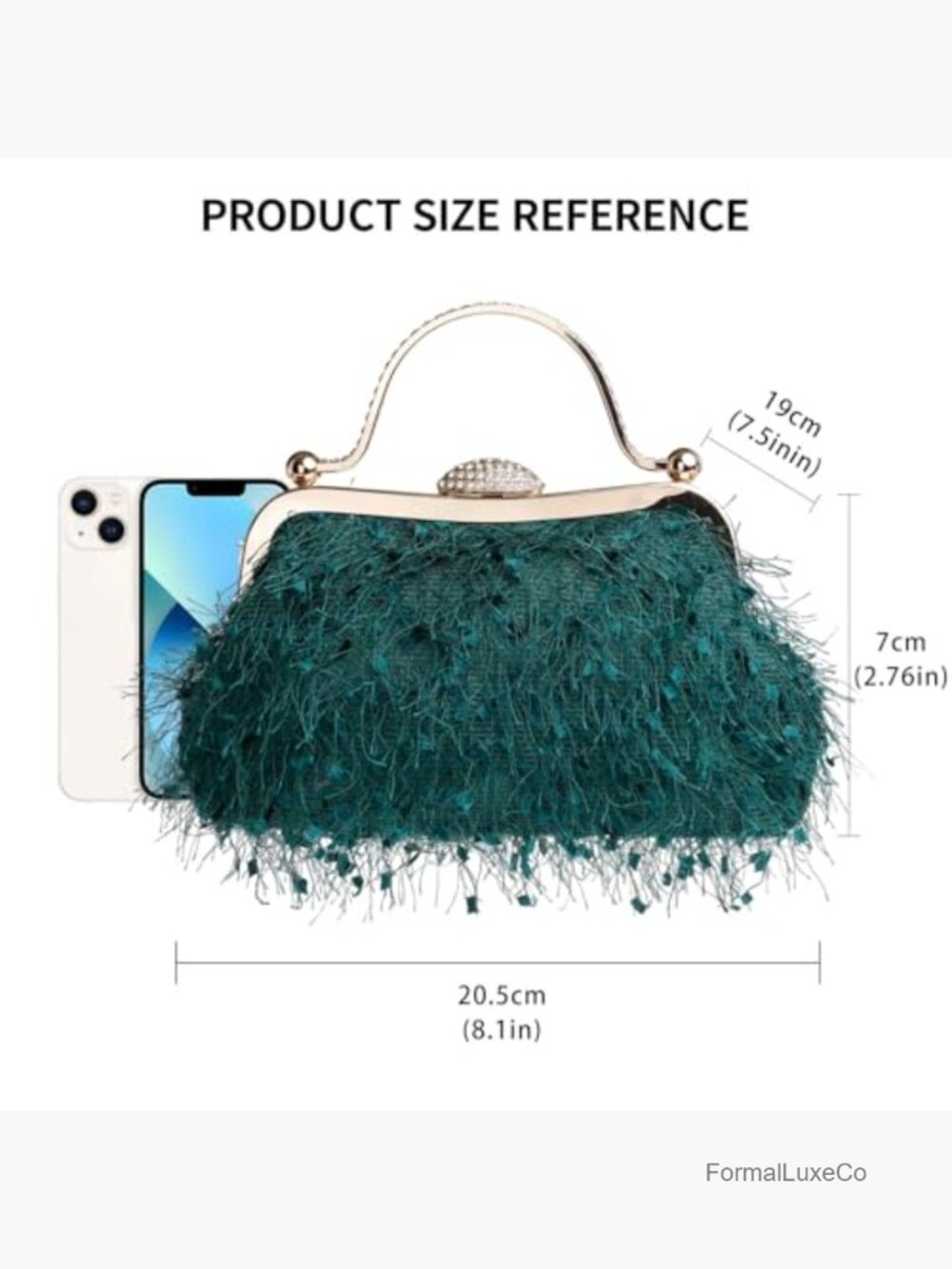 Fluffy Feather Tassel Evening Clutch Purse with Chain Strap - Picture 3 of 7